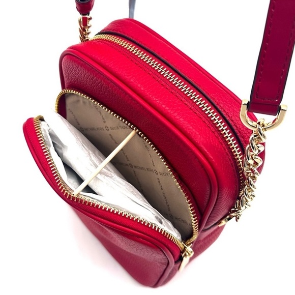 Michael Kors Medium NS Chain Xbody Bag & Jet Set Travel Medium ZA Card Case Red - Picture 7 of 12